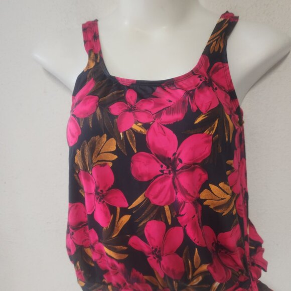 Beach Belle ** stylish Tankini, Black, Gold and red rfloral, size 12/ small - Picture 4 of 12